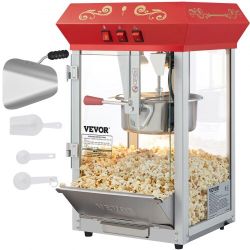 Popcorn Maker, 850W Popcorn Popper Machine, 8 Oz Kettle Makes 48 Cups per Batch, Countertop Popcorn Maker with Tempered Glass, Includes 4 Scoops, Movi