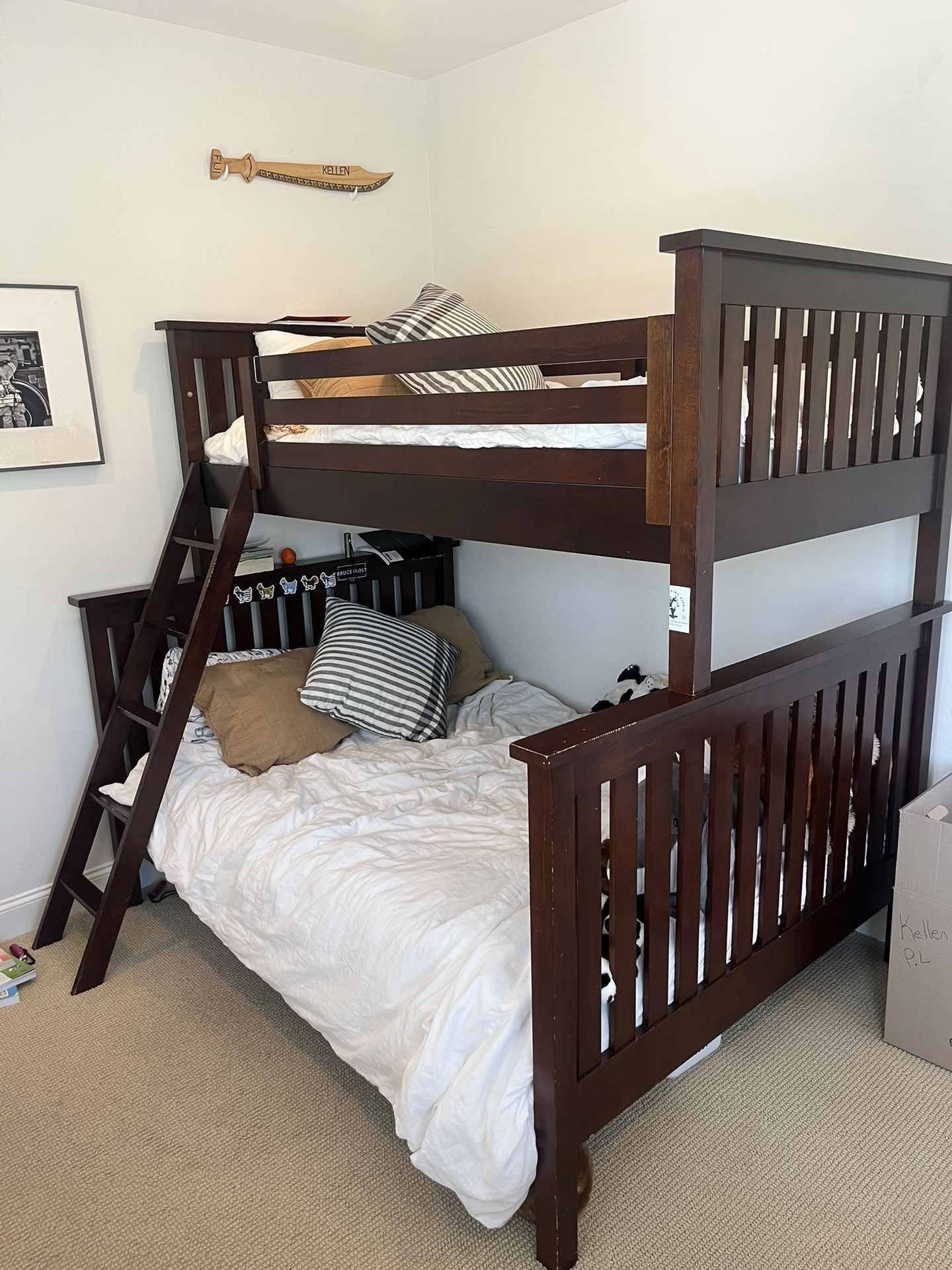Pottery Barn Camp Twin Over Full Brown Bunk Bed, Great Condition