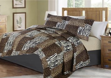 3 Piece Safari Quilt Bedspread Coverlet Queen & King Size