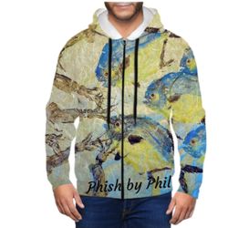 Custom hoodie or jacket made out of real fish images. Each one is one of a kind.