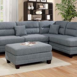 Brand New Grey Sectional Sofa With Ottoman 