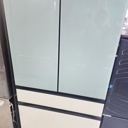 Bespoke Four-door Refrigerator Samsung White Blue Panels Beverage Center 