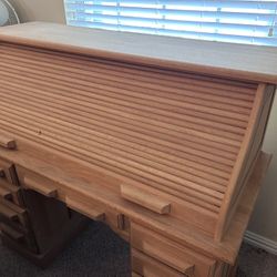 Solid Wood Roll-top Desk Unfinished 
