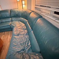 Natuzzi Sectional Leather Teal Couch