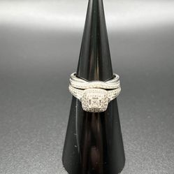 White Gold Wedding Set- Size 5- 10kt Engagement Ring, 14kt Wedding Band- READ