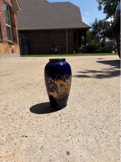 Vintage Japanese Kutani Cobalt Blue Vase - Ceramic, Pheasant, Gold trim/accents