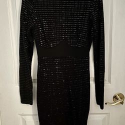 Black Sequin With Mesh Dress