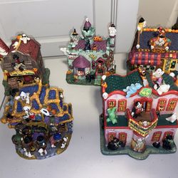 (5) Spooky Hollow Creepy Hollow Halloween village collection mix lot DAMAGED