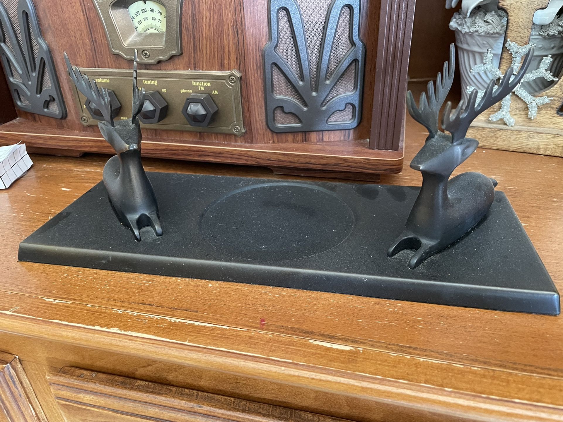 Crate Barrel Christmas Bronze Reindeer Candle Holder 3x3 Pillar