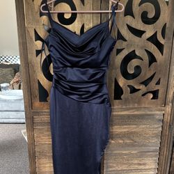 Worn Once. Navy Satin Formal. 