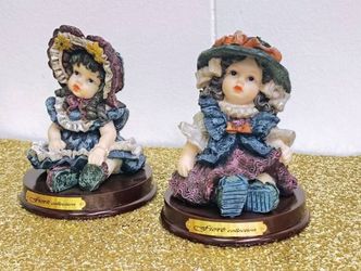 Baby Girl Victorian Figurine Sitting On Display Base 2 Pce Lot