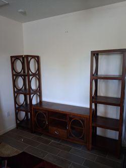 Wood Entertainment Center with Shelving Units