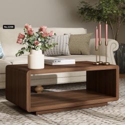 43" Rectangular Open Shelf, Modern Wood Coffee Table, Rounded Edges, Mid-Century, Easy Assembly, Scratch Resistant, for Living Room, Office, Bedroom ,