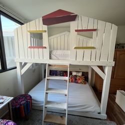 Custom Queen-Size Bunk Bed with Unique Upholstery