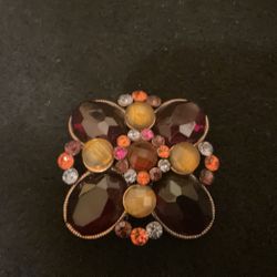 Large 2.5” Goldtone Brooch With Multi-colored Rhinestones 