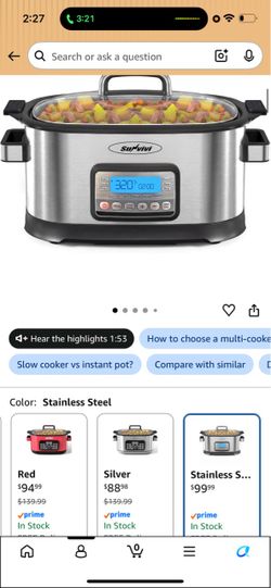 Sunvivi 12-in-1 Programmable Slow Cooker 6.5QT with Timer & Keep Warm Multicooker with Timer & Temp Control, Dishwasher Safe Lid & Removable Nonstick 