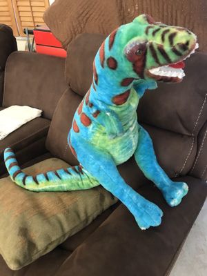 Photo Dinosaur T Rex Green and Blue Plush or stuff animal