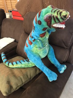 Photo Dinosaur T Rex Green and Blue Plush or stuff animal