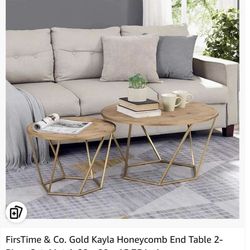 FirsTime & Co. Gold Kayla Honeycomb End Table 2-Piece Set