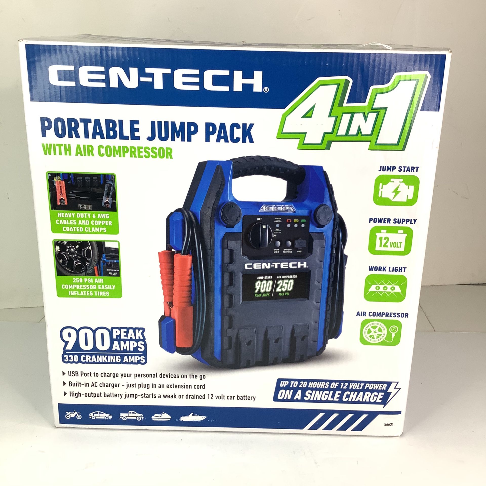 900 Peak Amps Centech 4 In 1 Portable Jump Pack NEW In Box for Sale in