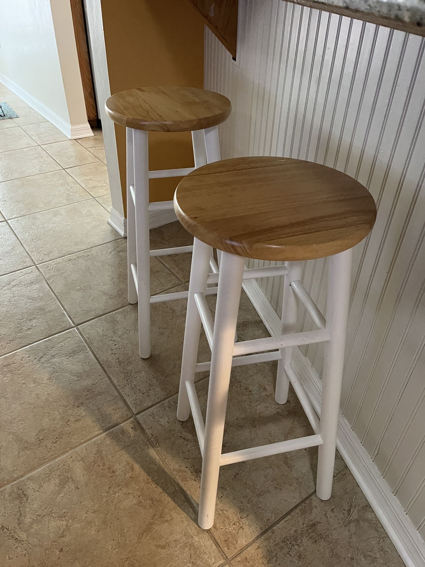 Two Coastal All Wood Bar Stools