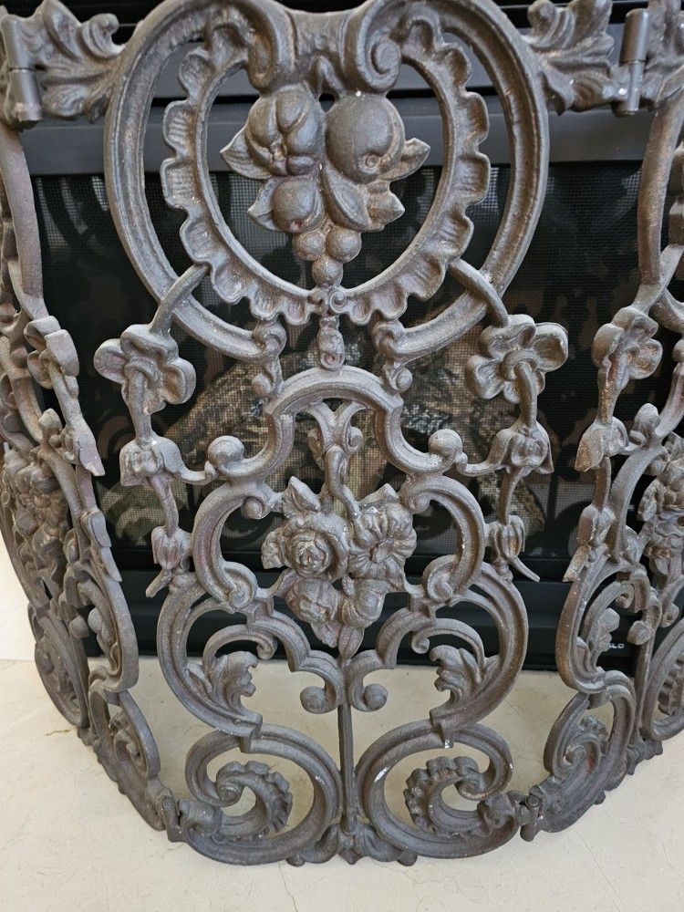 $175.00 - Antique Fireplace Decorative Screen - (3) Panels/Heavy/Very Ornate!