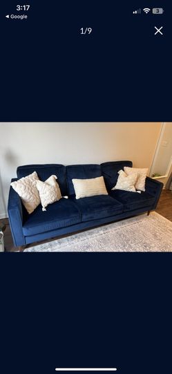 *Free Delivery* Blue Velvet Modern Living Spaces Couch Sofa 3 Seater
