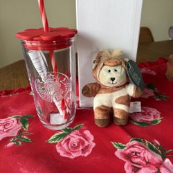 Starbucks BUNDLE: Valentines Heart Glass & Year of the Horse Bearista Plushie