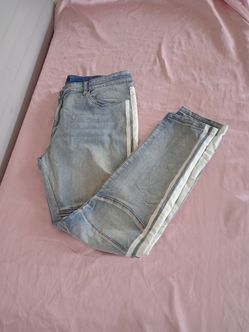 Fashion Nova Men Jean 40 Light Blue Denim Skinny Fit White Striped