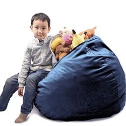 Stuffed Animal Storage for Kids, Bean Bag Chair Cover (No Beans) 40x47in, Blue
