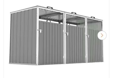 8 ft. W x 2.7 ft. D Metal Garbage Bin Shed with Lockable Doors & Waterproof Lid Chain (21.6 sq. ft. )