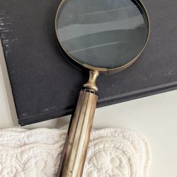 Vintage Brass Magnifying Glass w/ Horn Handle Decorative Desk Accessory 12"