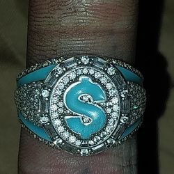 Mens 925 Sterling Silver Money Sign Ring 