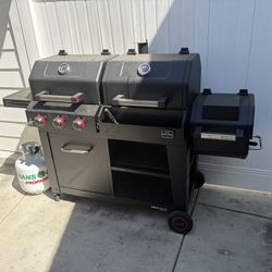 Oakford 1150 Pro 3-Burner Propane Gas and Offset Charcoal Smoker Combo Grill in Black