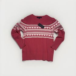 Tommy Hilfiger Heart Sweater Long Sleeve Women’s Size M Pink NWT