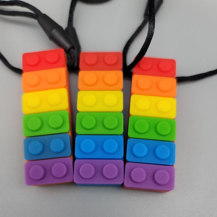 3× Chewy Rainbow Brick Chewable Necklace Sensory Toys