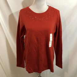 Studio Works “Harvest Rust” Long Sleeve Top - Womens L, NWT, Bust 22.5”