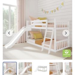 Max & Lily Twin Over Twin Low Bunk Bed With Slide - Originally $549.49