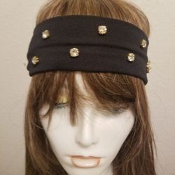 New Black Rhinestone Stretchy Headband