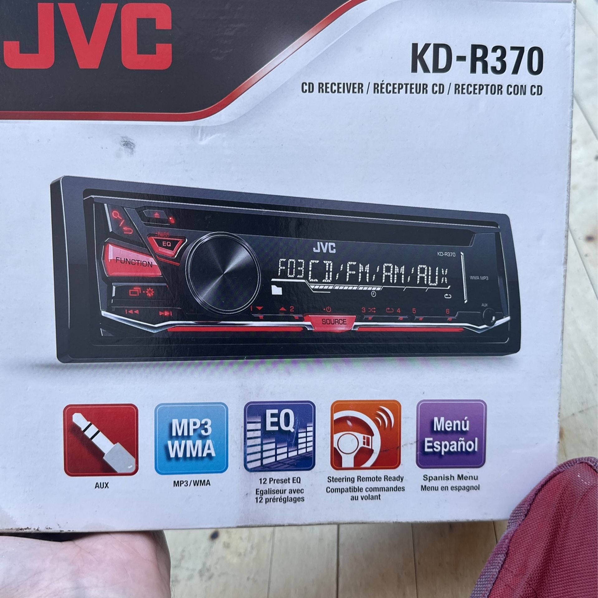 JVC KD-R370 - 4-Channel CD Car Stereo Receiver with Built-In Radio - Disc & Aux Playback - Big Sound with Enhanced Bass
