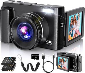 new 4K Digital Camera for Photography Autofocus, 2026 Latest 48MP Vlogging Camera for YouTube with SD Card, 2 Batteries, 3" 180°Flip Screen Compact Tr