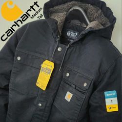 New CARHARTT Relaxed Fit Washed Duck Sherpa Lined Utility Jacket Size: Medium-Tall