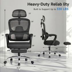 Ergonomic Office Chair with Footrest, 90-145° Reclining Gaming Chair with Adjustable Lumbar Support & Headrest, High Back Mesh Computer Chair for Home