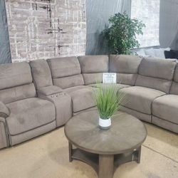 Grayish Brown Fabric Manual Sectional (New)