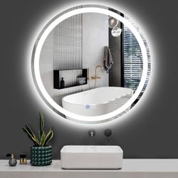 24 Inch Round LED Backlit Mirror, Bathroom Decor Vanity Mirror with 3000K/4000K/6000K Adjustable, Anti-fost, Smart Touch Button, Illuminated Makeup Mi