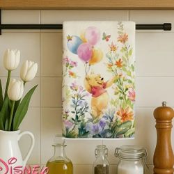 2pcs Disney Winnie the Pooh Hand Towels - Floral Butterfly Cottagecore Design, Ultra-Soft Microfiber 16x24in (40x60cm) for Bathroom, Kitchen, Travel 