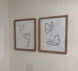 Set of 2 Black and White Butterfly Wood Frame Sketch Art