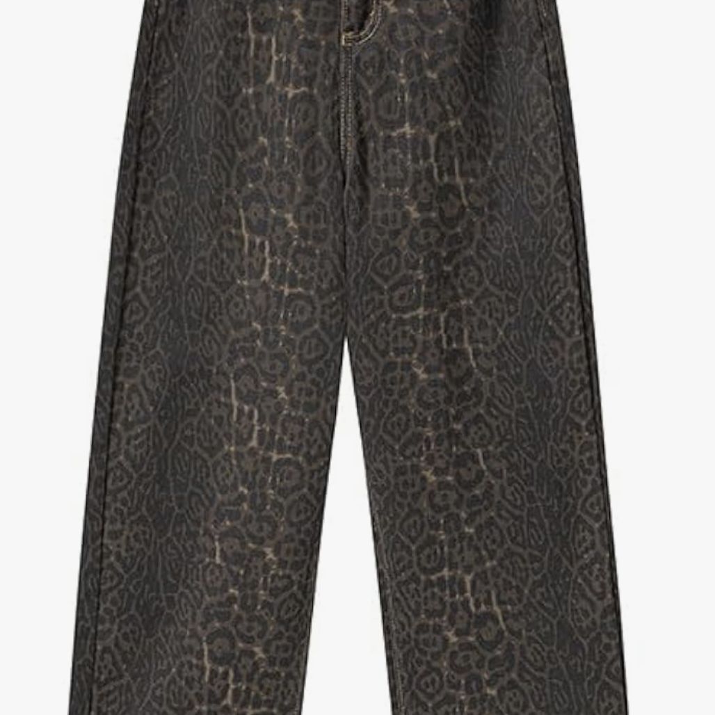 Straight Leopard Print Jeans Pants Y2k