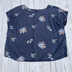 Patagonia June Lake Navy Floral Blouse Wrinkle Free Women’s Size Large 