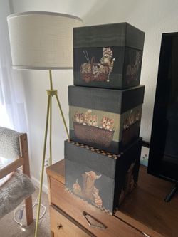 Cute Bob Lang Set Of 3 Cat Design Nesting Boxes